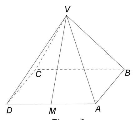 Figura 3: piramida patrulateră regulată VABCD cu apotema VM, M mijlocul lui AD.
