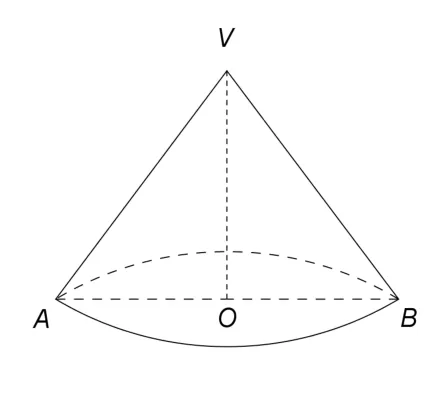 Figura 3: con circular drept cu vârful V, înălțimea VO și diametrul bazei AB.