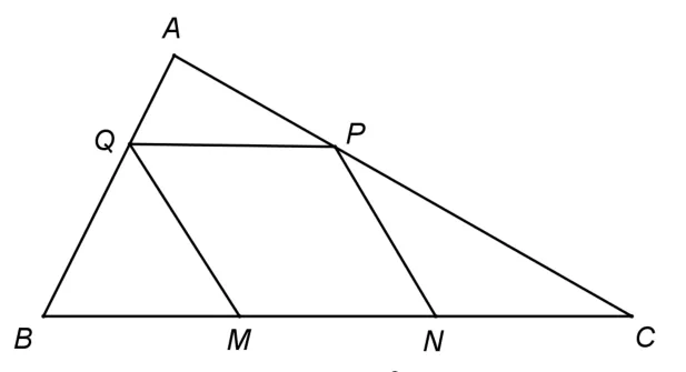 Figura 2: triunghiul ABC dreptunghic în A; M și N pe BC, Q pe AB, P pe AC; patrulaterul MNPQ trasat.