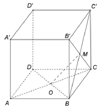 Figura 3: cubul ABCDA'B'C'D', cu centrul O al bazei și M intersecția diagonalelor feței BCC'B'.