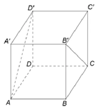Figura 1: cubul ABCDA'B'C'D' cu diagonalele de față AD' și B'C trasate.