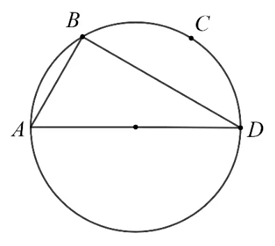 Cerc cu diametrul AD; punctele B și C pe semicercul de sus; triunghiul ABD trasat.