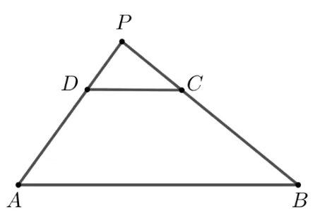 Trapezul ABCD cu laturile neparalele AD și BC prelungite până se întâlnesc în P.
