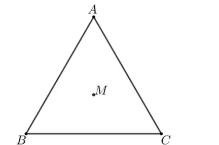 Triunghiul echilateral ABC cu punctul M în interior.