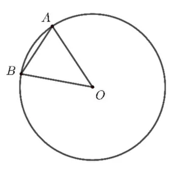 Cercul de centru O cu punctele A și B pe cerc; triunghiul OAB trasat.