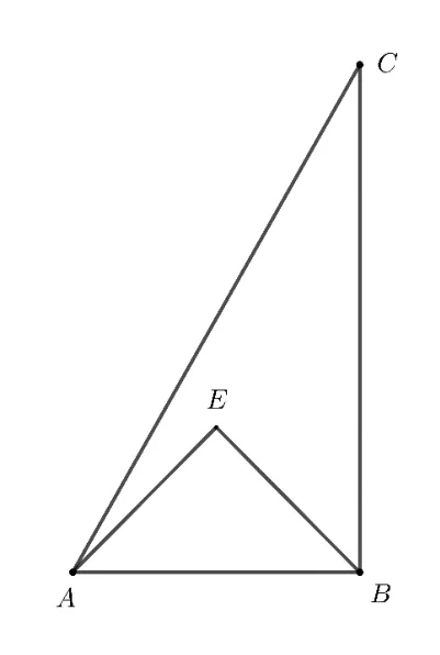 Triunghiul ABC dreptunghic în B și triunghiul dreptunghic isoscel AEB construit pe AB, de aceeași parte cu C.