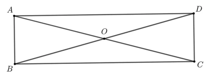 Dreptunghiul ABCD cu diagonalele AC și BD, care se intersectează în O.