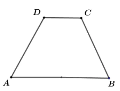 Trapezul isoscel ABCD cu baza mare AB jos și baza mică DC sus.
